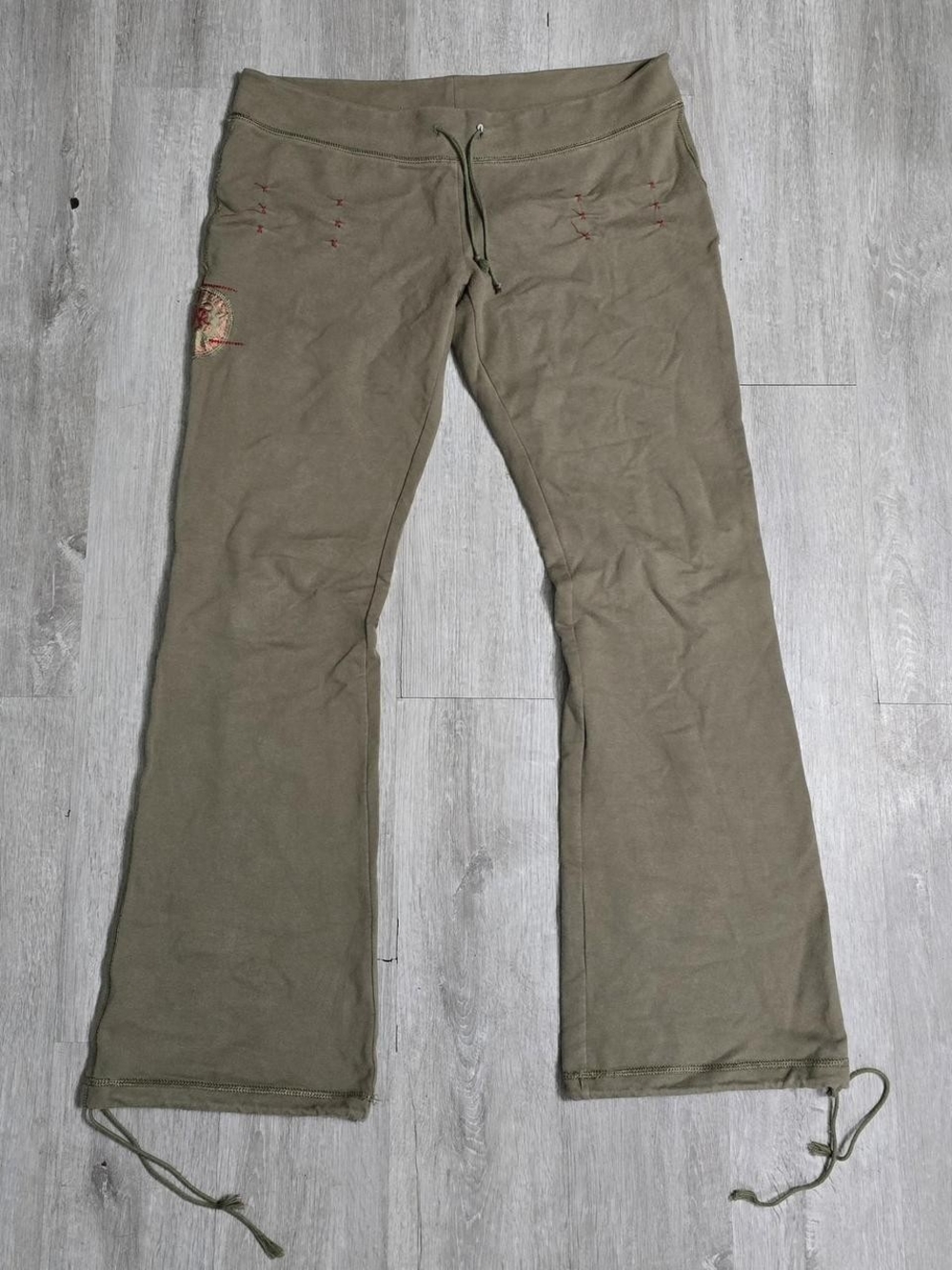 Vintage Y2K Parasuco Ergonomic Jeans Low Rise Flared Sweatpants Olive Green - Picture 2 of 8